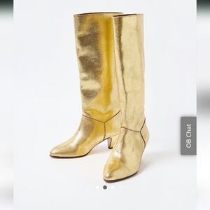 NEW Anonymous Copenhagen Jasmina 50 Gold Leather Stiletto Almond toe Boots 8.5